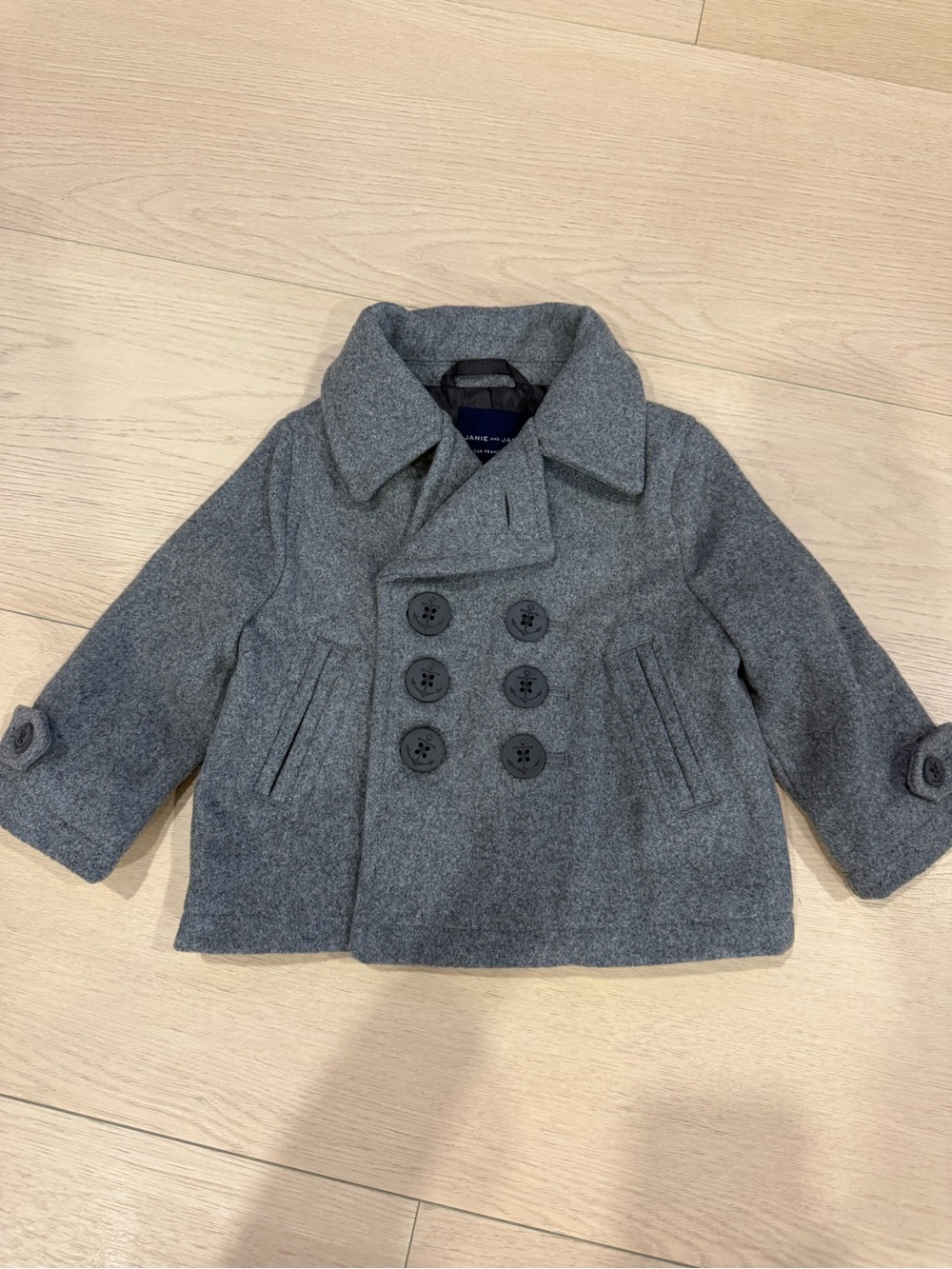 Janie and Jack Double-Breasted Gray Peacoat for Kids | 6-12 months